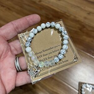 New!  Cheerleader Bracelet Marble Black White with‎ Silver Cheer Charm Stretchy